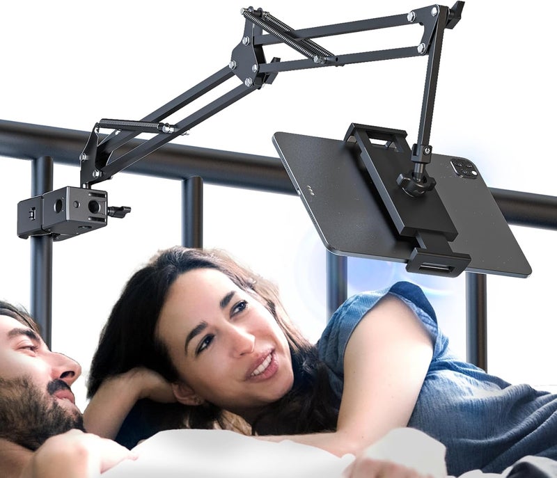 CACENCAN Tablet Stand, Tablet Mount Adjustable with Clamp for Round tube, Universal Flexible Tablet Holder with 360 Degree Rotation for iPad/iPhone/iPad Pro/N-Switch,or Other 4.5~13.5 Inches Devices (Black) - Image 1